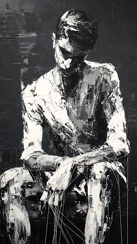 „Puppe der Stille“: Ausdrucksstarke abstrakte Acrylfigur in kontrolliertem Chaos
