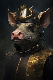 The portrait of the clever piglet by Digitale Schilderijen