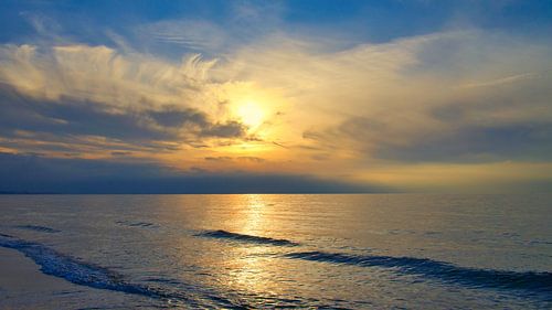 Sunset on the beach of the Baltic Sea, romantic
