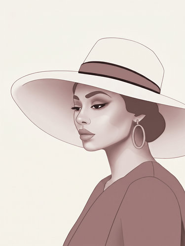 Moderne elegante vrouw met hoed in minimalistische stijl