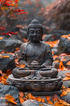 Buddha inmitten von Herbstblättern von Art & Soul Creations
