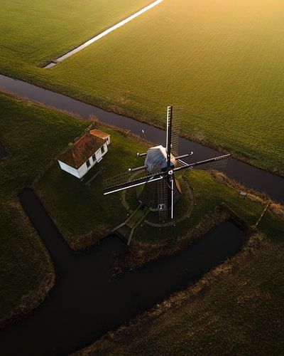 Friese molen in warm gouden avondlicht