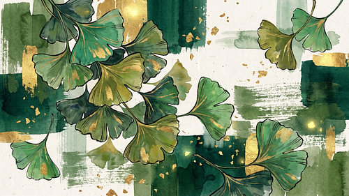 Ginkgo Leaves in Emerald Gold