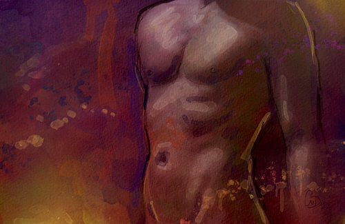 Torso in fuchsia - Mannelijk naakt