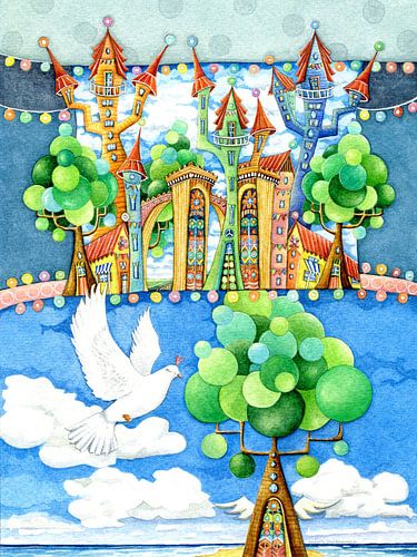 La colombe et le château de conte de fées sur Sonja Mengkowski