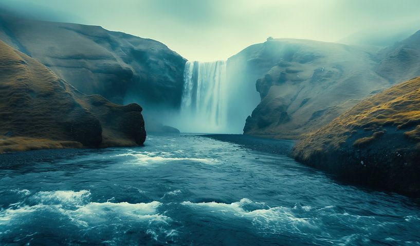 Mystieke herfstwaterval van fernlichtsicht