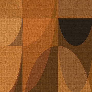 Retro-geometrie nr. 4. Abstracte vormen in bruine kleuren op linnen. van Dina Dankers