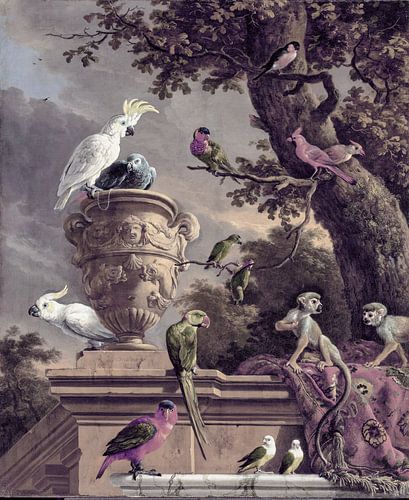 Nostalgie Kunst mit Affen und Vögeln