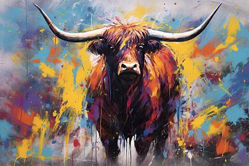 Highland Cattle Singing | Abstracte kunst van Blikvanger Schilderijen