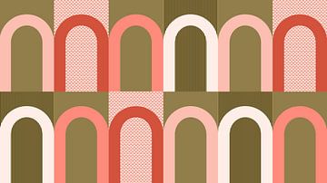 Mid-century Bauhaus arch shapes in gold pink peach