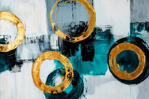 Abstract art with golden circles