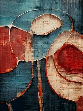 Design abstrait moderne. Structures en bleu denim et rouge chaud sur Studio Pieternel