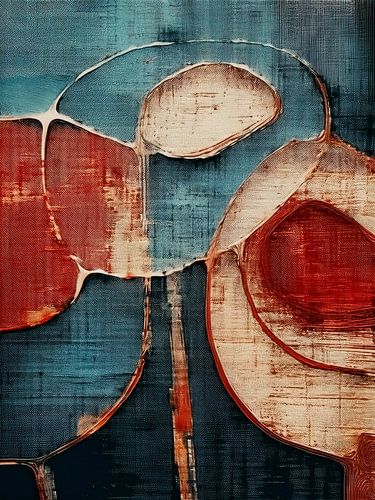 Design abstrait moderne. Structures en bleu denim et rouge chaud