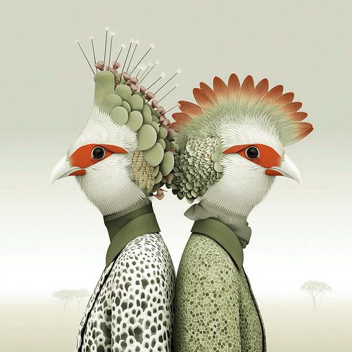 Two Of A Kind | Portrait d'oiseau surréaliste comme décoration murale
