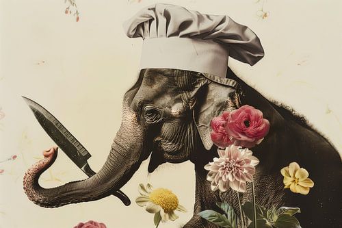 Culinaire Meester - Olifant met Mes en Bloemen