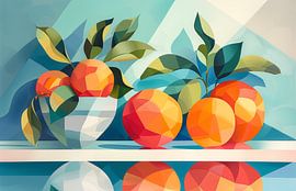 Geometrisches Stillleben mit Orangen und Blättern von Color Square