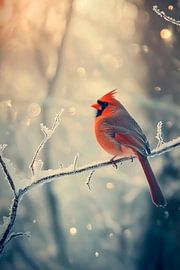 Red cardinal in the winter morning light by Poster Art Shop