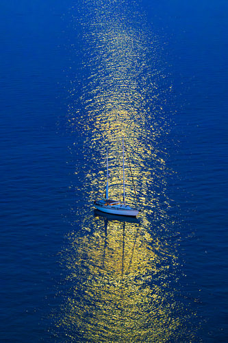 Sailboat in the moonlight at the Mediterranean Sea by Sjoerd van der Wal Photography