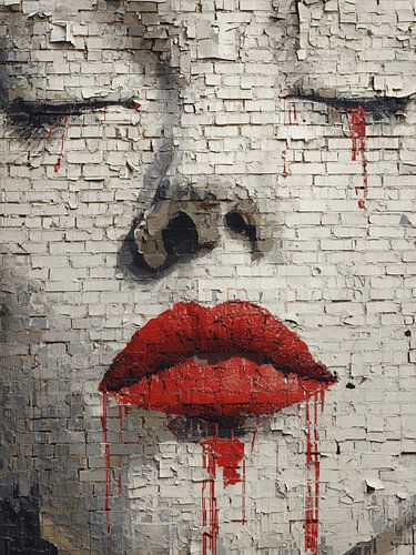 Urban Art Vrouw met Rode Lippen – Street Art Portret op Muur