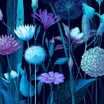 Botanische Blumen in Blau