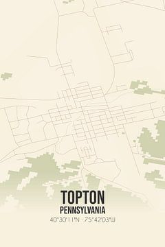 Vintage landkaart van Topton (Pennsylvania), USA. van MijnStadsPoster