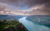 Zonsondergang op de Preikestolen, Lysefjord, Noorwegen