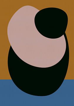Simple Shapes in Pink and Black on Blue and Burnt Orange by Dina Dankers