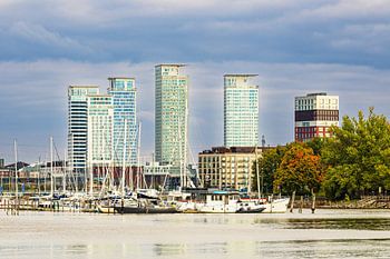 Sailing ships and historic buildings in Helsinki, Finland