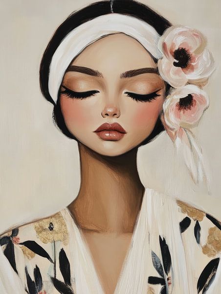 Portrait moderne aux couleurs pastel par l'artiste Carla Van Iersel