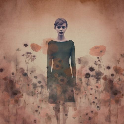 Champ de fleurs intense rouge brun