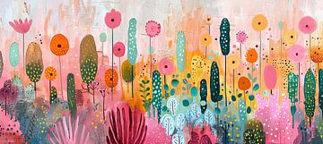 Bloementuin | Whimsical Floral Symphony van Abstract Schilderij