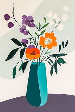 Kleurrijke bloemen in een stijlvol vaasarrangement van Poster Art Shop