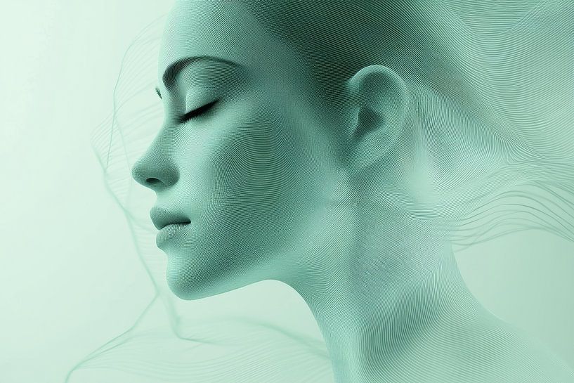 Portrait abstrait Ethereal Silence en vert menthe par Eva Lee