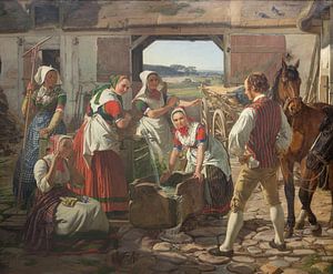 Jørgen Roed, Seeländische Erntehelferinnen an einem Brunnen, 1850