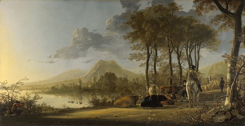 Flusslandschaft mit Reitern und Bauern, Aelbert Cuyp von Meisterhafte Meister