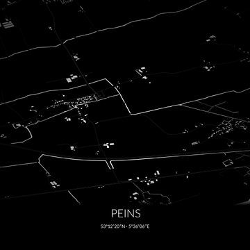 Zwart-witte landkaart van Peins, Fryslan. van Rezona