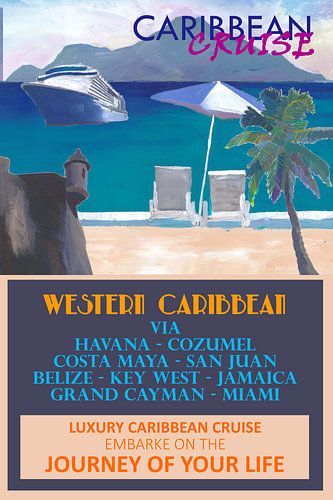 Affiche de voyage rétro sur la croisière dans les Caraïbes occidentales