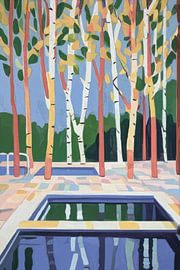 Reflections of birches in the pool 2 by Anna Marie de Klerk