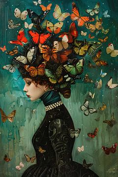 Vrouw Vlinders | Whimsical Wings of Beauty van Abstract Schilderij