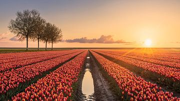 Tulipes dans le Johannes Kerkhovenpolder dans la province de Groningen sur Marga Vroom
