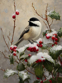 Wintervogel auf einem Stechpalmenzweig von IamHomeStudio