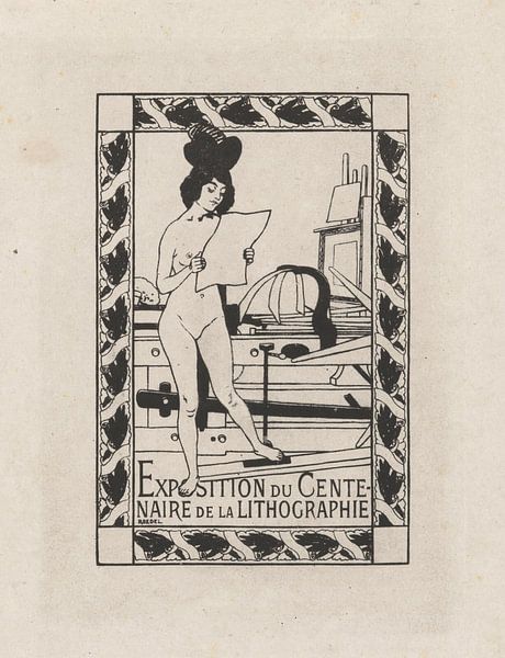 Weiblicher Akt neben einer Lithographie, Auguste Roedel, 1895 von Atelier Liesjes