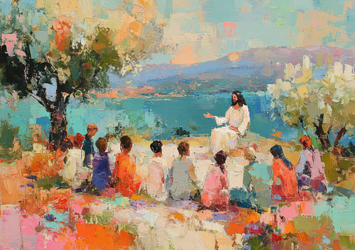 Jesus Christ teaches children on the shores of the Sea of Galilee by Niklas Maximilian