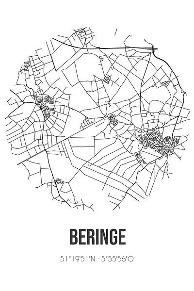 Beringe (Limburg) | Map | Black and white by Prints of Place