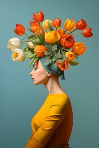 Buntes Porträt einer Frau mit Blumen von But First Framing