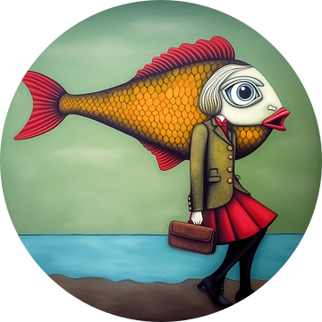 An anthropomorphic yellow fish woman with bag van Laila Bakker
