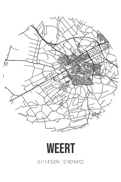 Weert (Limburg) | Map | Black and white by Prints of Place