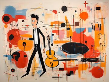 Homme au milieu d'une piste de danse peint par Basquiat sur PixelPrestige