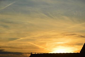 two birds under the sunrise. aerial view by Thomas soede