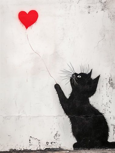 Banksy Stil Street Art Katze mit Herz von Frank Daske | Foto & Design